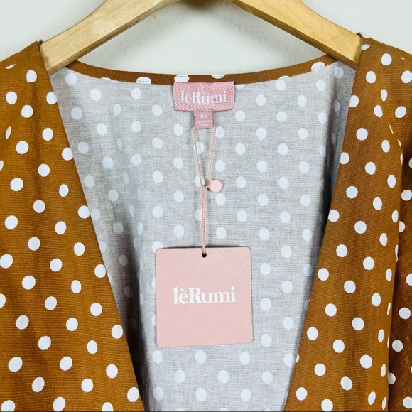 NEW LeRumi x Revolve Polka Dot Sonia Wrap Mini Dress XS Brown - Picture 7 of 10